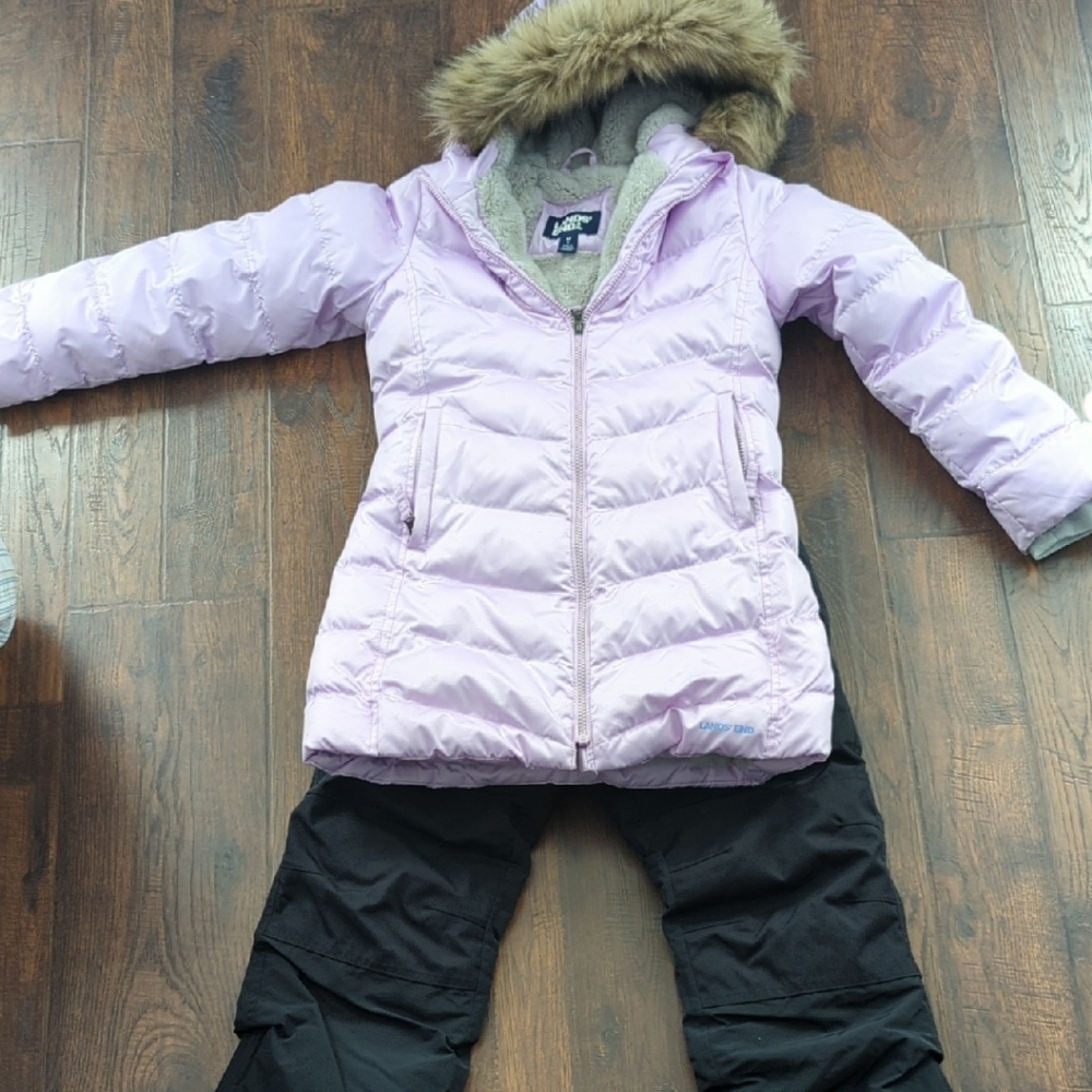 Lands' End Kids Puffer Jacket - Light Purple with Faux Fur Hood